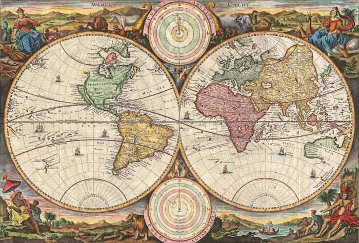 Mapa Mundi Antigo 1731 Tela Para Quadro Decoração Santhatela 0453