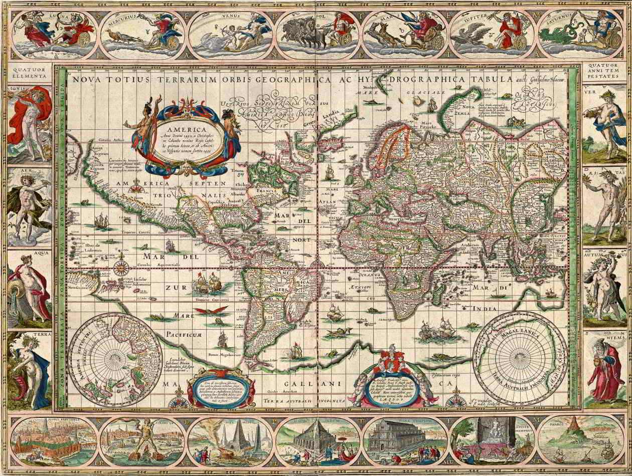 Mapa Mundi Antigo 1635 | Tela para Quadro | Decoração Santhatela