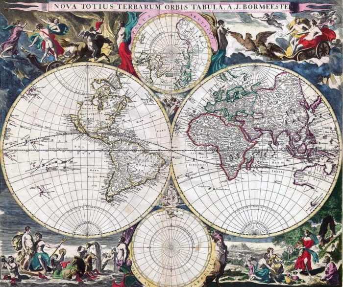 Mapa Mundi Antigo 1685 Tela Para Quadro Decoração Santhatela 2458