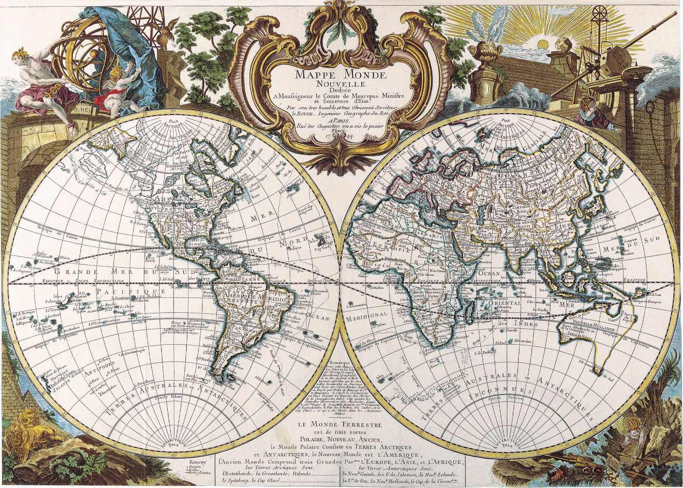 Mapa Mundi Antigo 1744 | Tela para Quadro | Decoração Santhatela