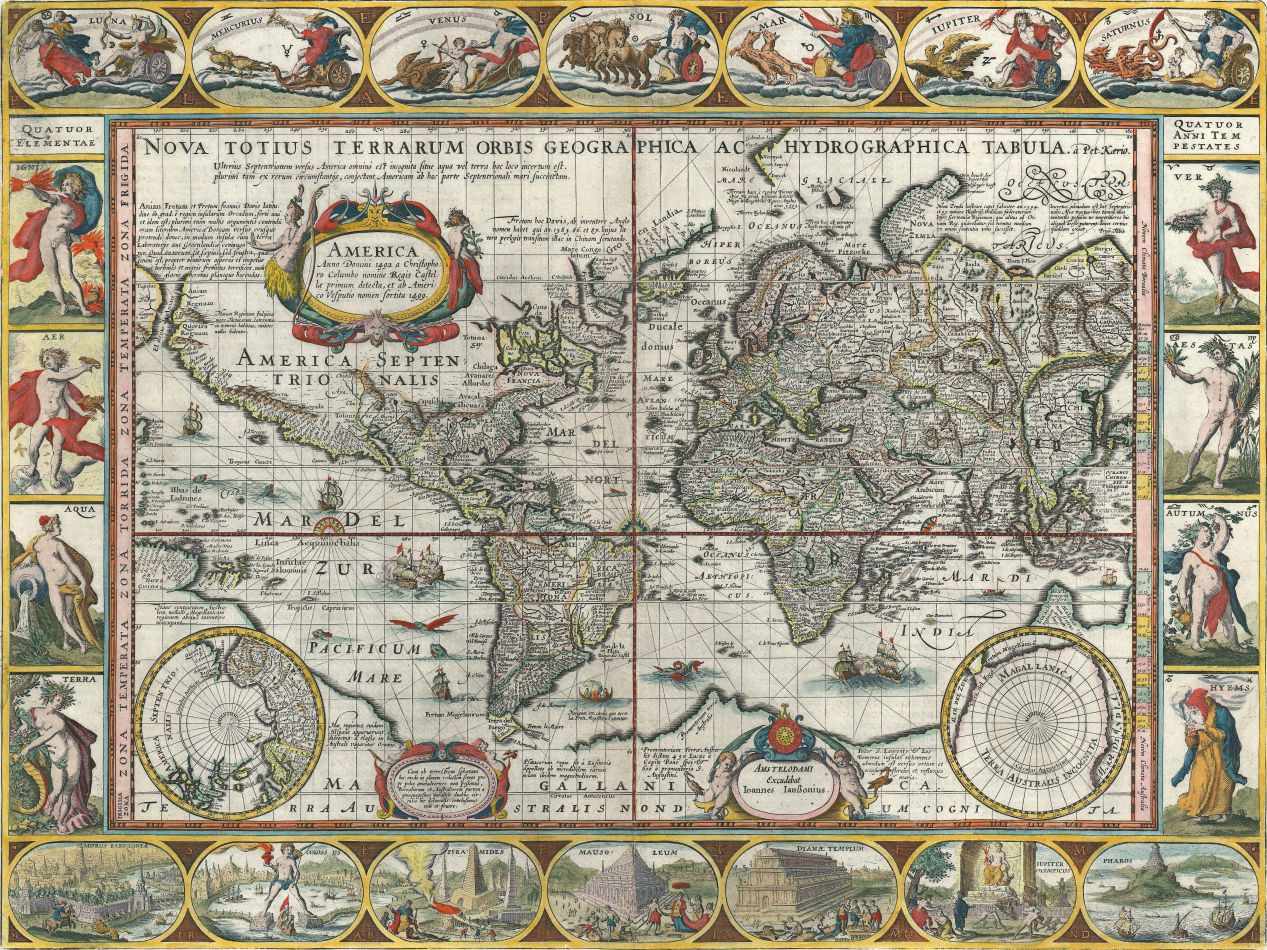 Mapa Mundi Antigo 1628 | Tela para Quadro | Decoração Santhatela
