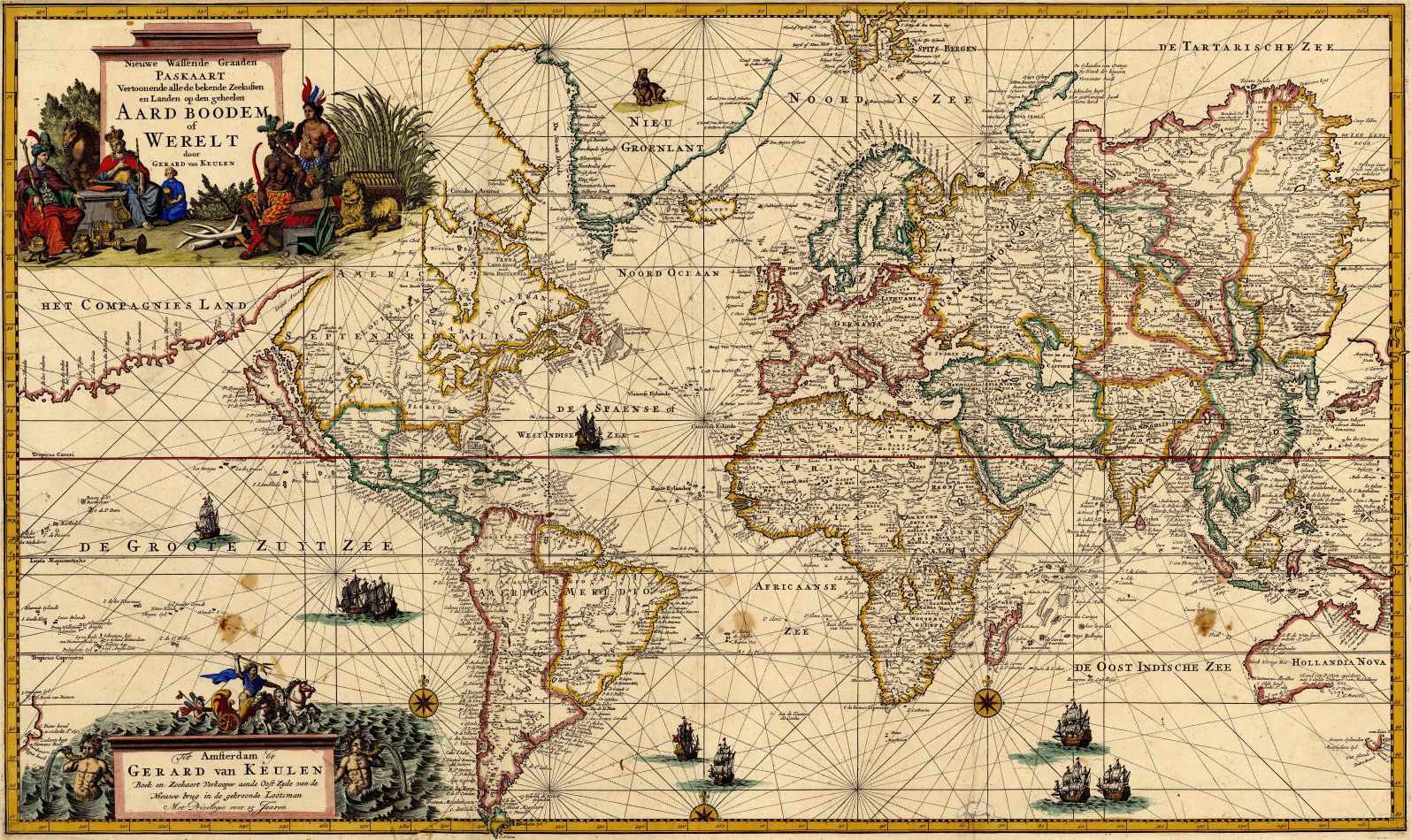 Mapa Mundi Antigo 1728 | Tela para Quadro | Decoração Santhatela