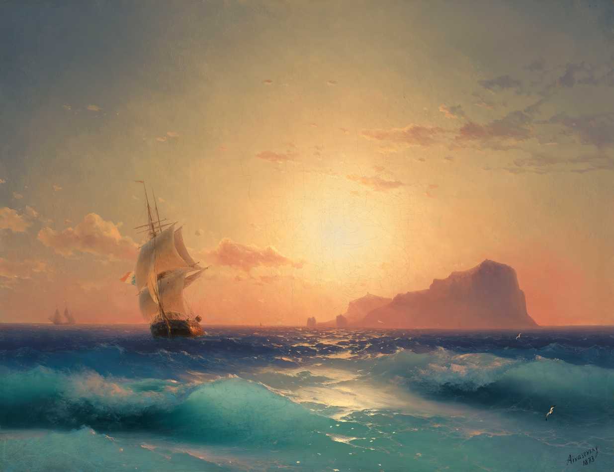 P R Do Sol Sobre Ischia 1873 De Ivan Aivazovsky Tela Para Quadro Na   Aivazovsky Por Do Sol Sobre Ischia 1873 D 