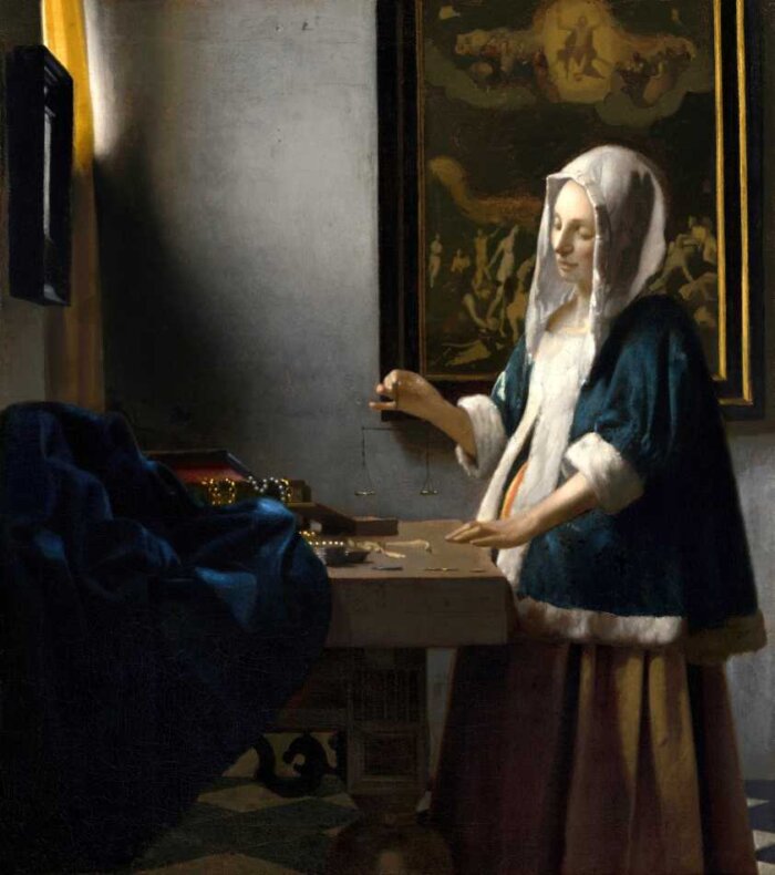 Mulher Segurando Uma Balança 1664 De Johannes Vermeer Tela Para Quadro Na Santhatela